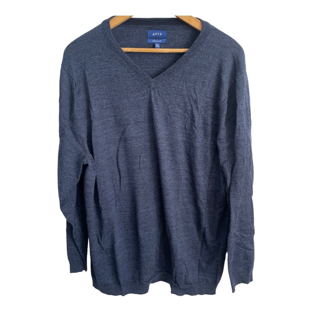 Apt. 9 Merino Blend Wool V Neck Blue Sweater Men's Size 2X B
